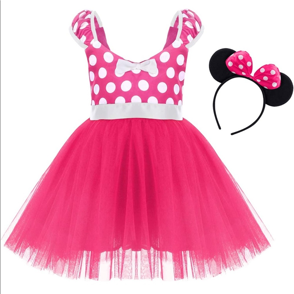 Minnie Mouse pink polka dot dress costume with headband